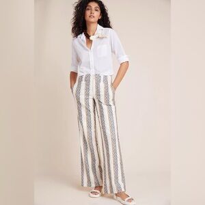 Anthropologie white and yellow striped wide leg trousers stripes 0